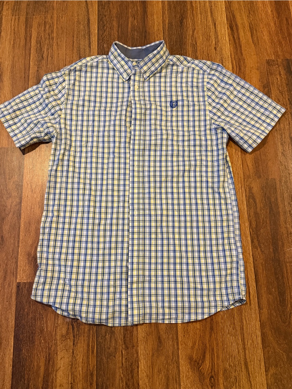 Chaps Youth Blue, Yellow, and White Plaid Button-Down Shirt